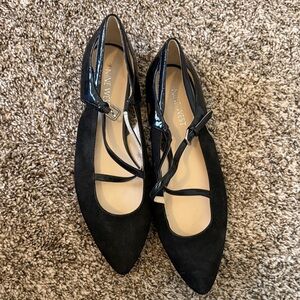Nine West Black Pointed-Toe Mary Jane Flats with Patent Strap